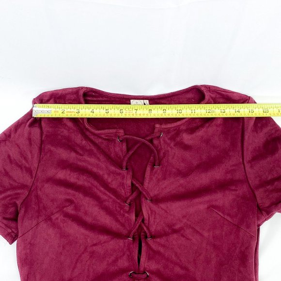 Womens Burgundy Dress Anthropologie Style PAPER CRANE Brand Plunge Velvet Feel - Picture 8 of 12